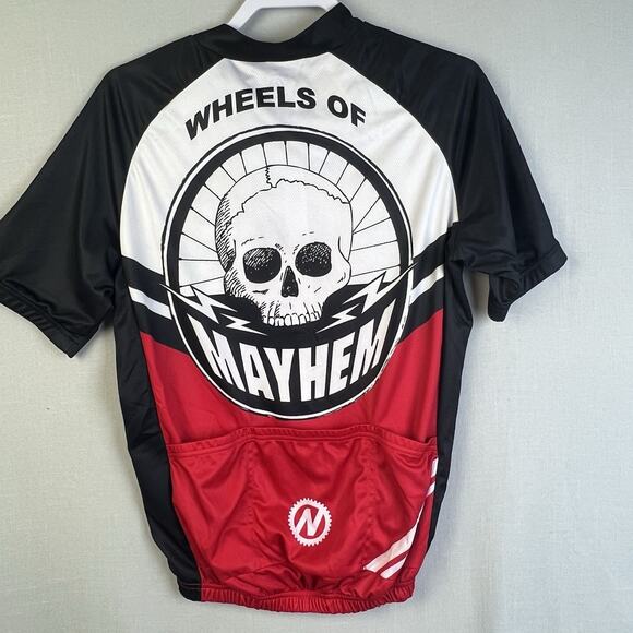 Nashbar Wheels Of Mayhem Skull Cycling Club Race Jersey Medium Red Black - Picture 1 of 10